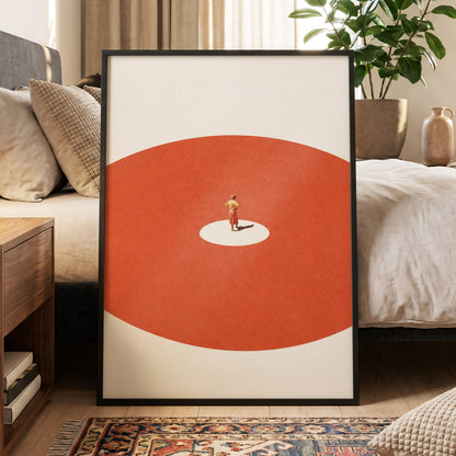 A Quiet Centre, orange, beige, red minimalist wall art displayed in a styled interior, gallery view 6