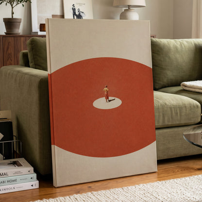 A Quiet Centre, orange, beige, red minimalist wall art displayed in a styled interior, gallery view 7