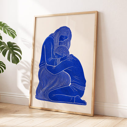 A Quiet Embrace, blue, beige, white minimalist wall art displayed in a styled interior, gallery view 2