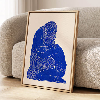A Quiet Embrace, blue, beige, white minimalist wall art displayed in a styled interior, gallery view 4