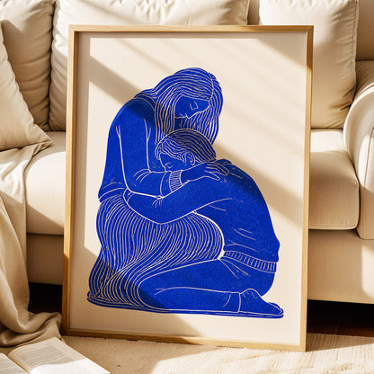 A Quiet Embrace, blue, beige, white minimalist wall art displayed in a styled interior, gallery view 6