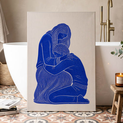 A Quiet Embrace, blue, beige, white minimalist wall art displayed in a styled interior, gallery view 7