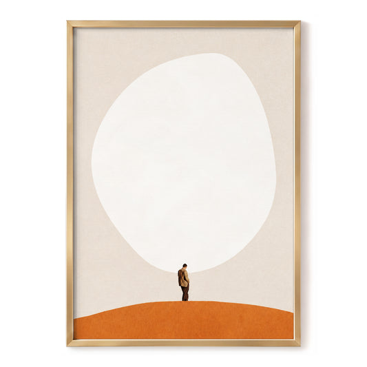 A Quiet Expanse, beige, white, orange minimalist wall art, front artwork view
