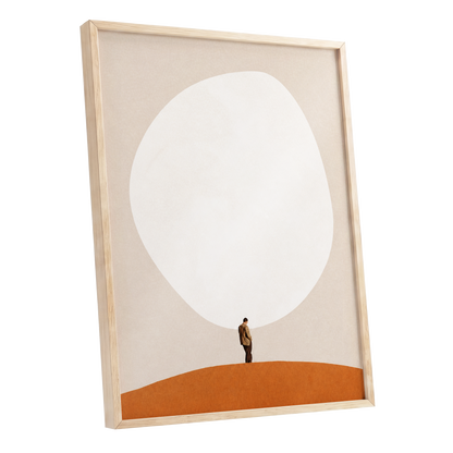 A Quiet Expanse, beige, white, orange minimalist wall art shown as a oak framed poster wall art print