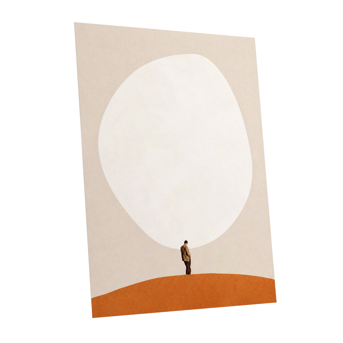 A Quiet Expanse, beige, white, orange minimalist wall art shown as a unframed poster wall art print