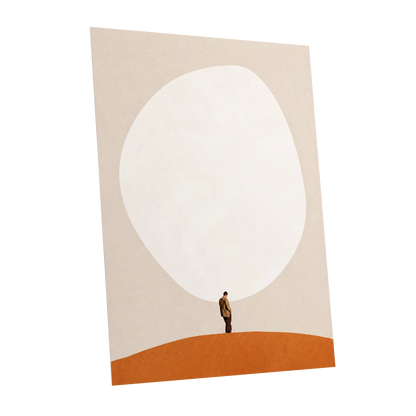 A Quiet Expanse, beige, white, orange minimalist wall art shown as a unframed poster wall art print