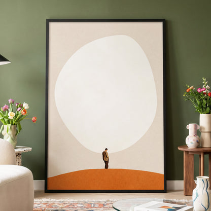 A Quiet Expanse, beige, white, orange minimalist wall art displayed in a styled interior, gallery view 2