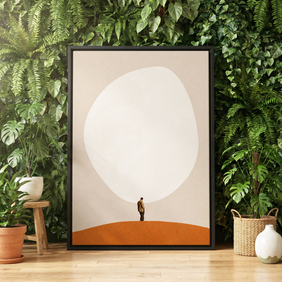 A Quiet Expanse, beige, white, orange minimalist wall art displayed in a styled interior, gallery view 4