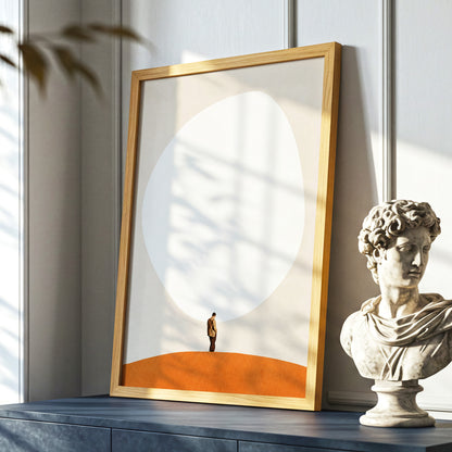 A Quiet Expanse, beige, white, orange minimalist wall art displayed in a styled interior, gallery view 6