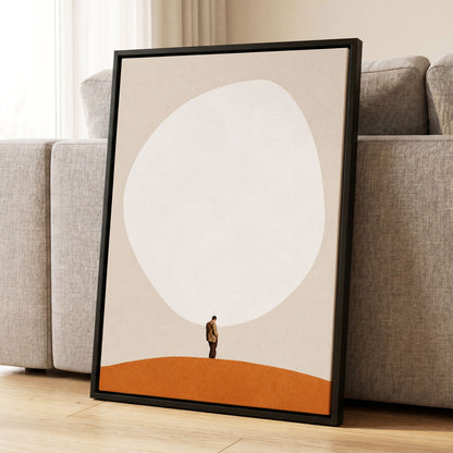 A Quiet Expanse, beige, white, orange minimalist wall art displayed in a styled interior, gallery view 8