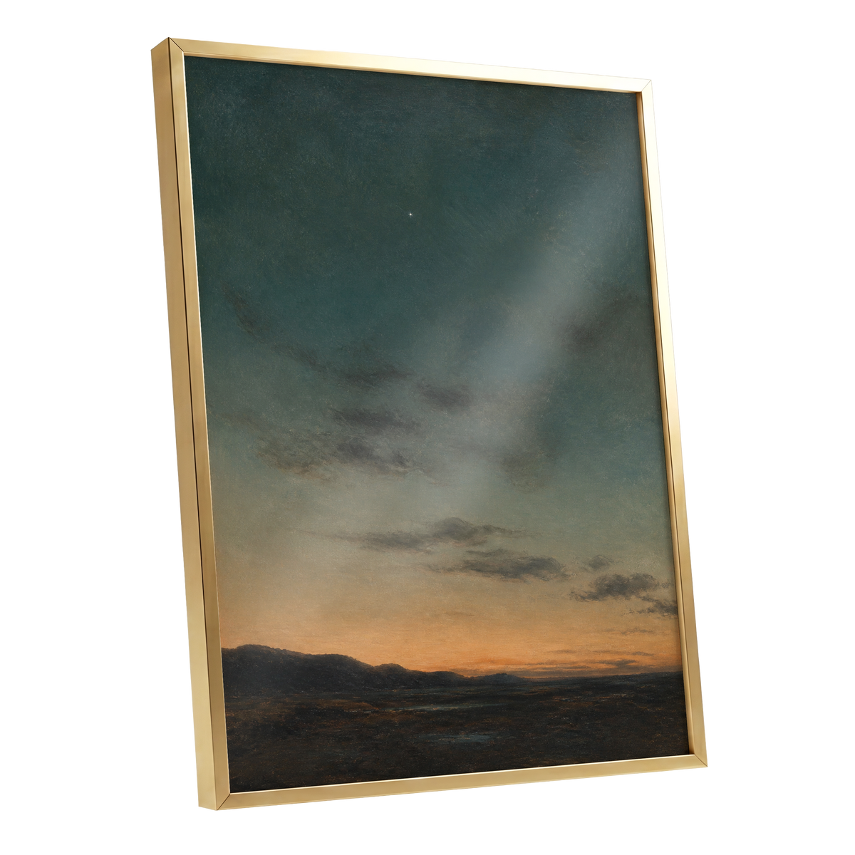 A Star Above the Quiet, blue, green, orange nature wall art shown as a gold framed poster wall art print