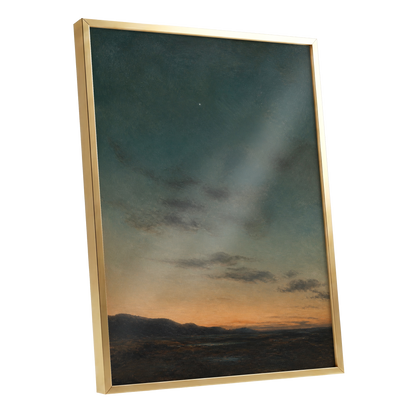 A Star Above the Quiet, blue, green, orange nature wall art shown as a gold framed poster wall art print