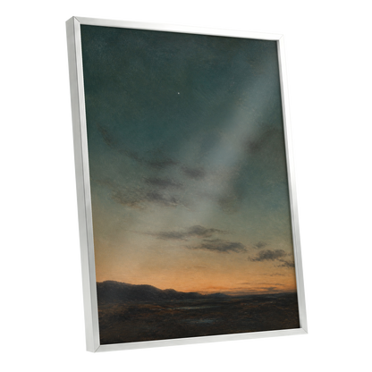 A Star Above the Quiet, blue, green, orange nature wall art shown as a silver framed poster wall art print