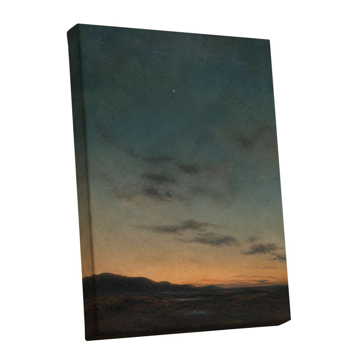 A Star Above the Quiet, blue, green, orange nature wall art shown as a stretched canvas wall art