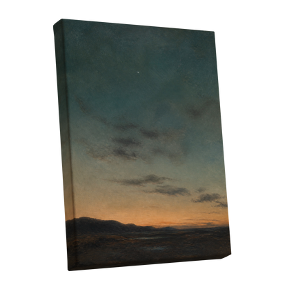 A Star Above the Quiet, blue, green, orange nature wall art shown as a stretched canvas wall art