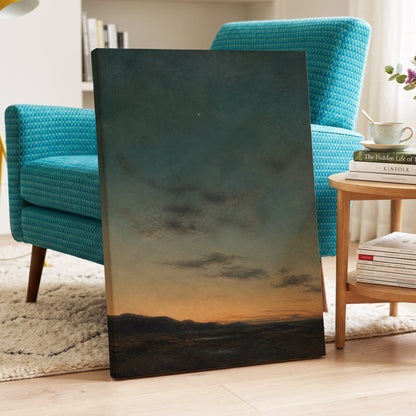 A Star Above the Quiet, blue, green, orange nature wall art displayed in a styled interior, gallery view 3