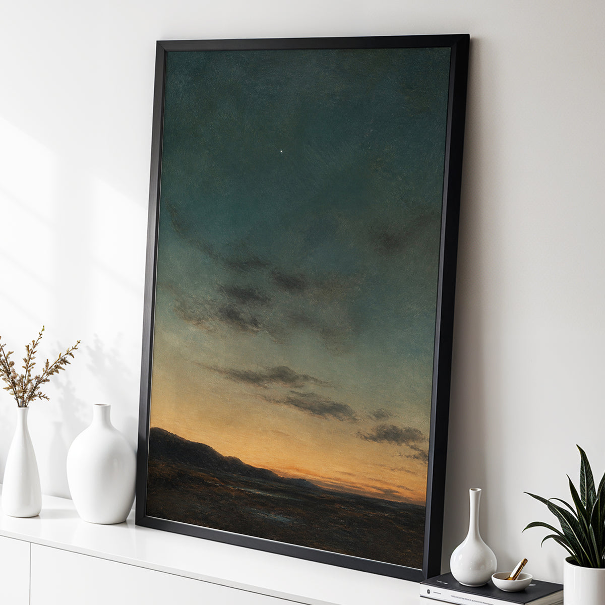 A Star Above the Quiet, blue, green, orange nature wall art displayed in a styled interior, gallery view 6