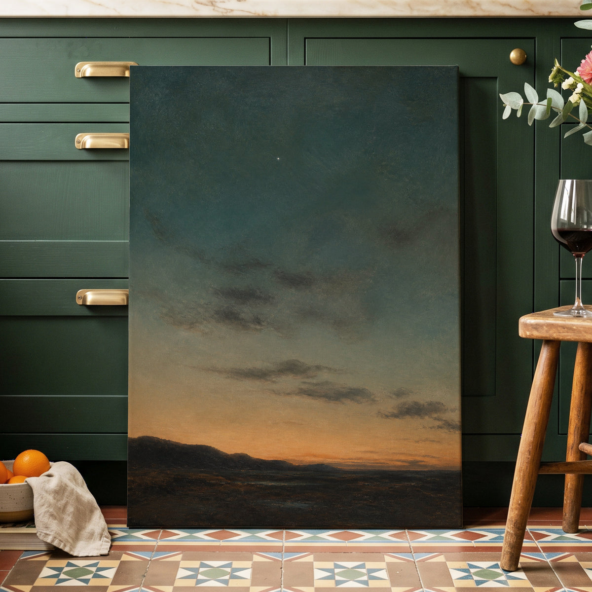 A Star Above the Quiet, blue, green, orange nature wall art displayed in a styled interior, gallery view 7