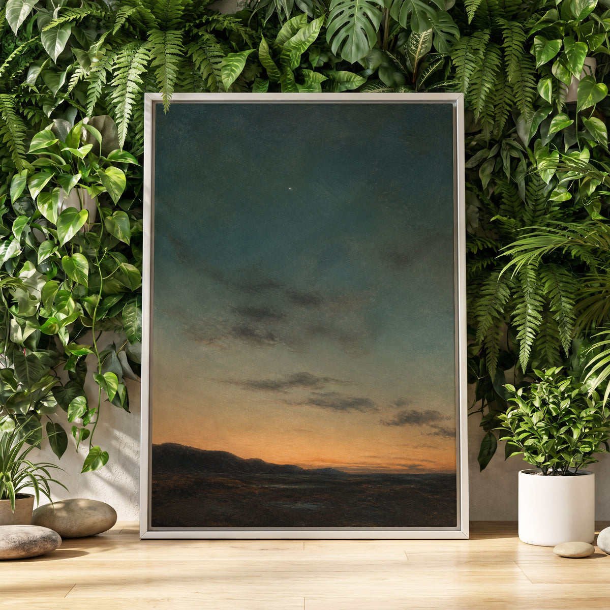 A Star Above the Quiet, blue, green, orange nature wall art displayed in a styled interior, gallery view 8