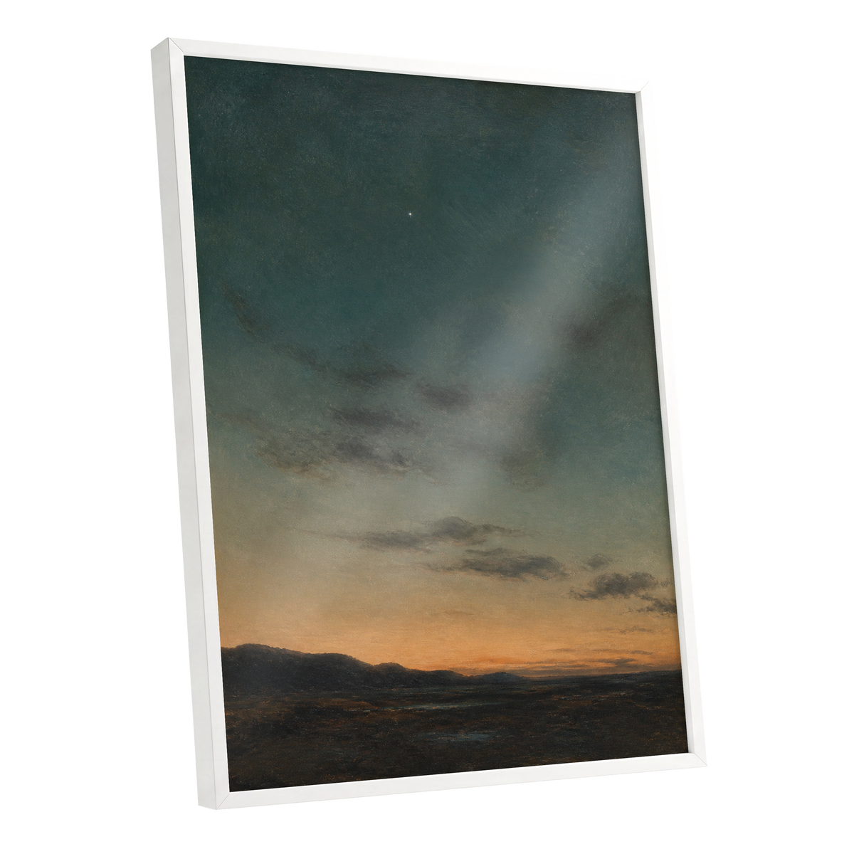 A Star Above the Quiet, blue, green, orange nature wall art shown as a white framed poster wall art print