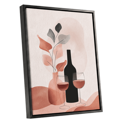 A Toast in Terracotta, beige, black, pink minimalist wall art shown as a black framed canvas wall art