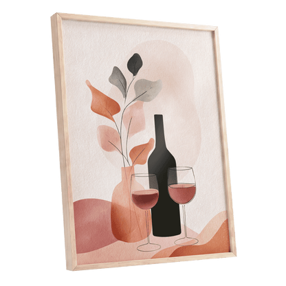 A Toast in Terracotta, beige, black, pink minimalist wall art shown as a oak framed poster wall art print