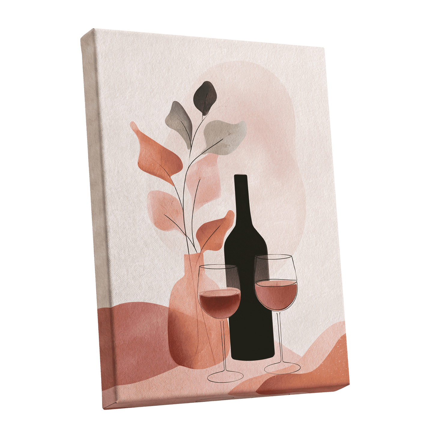 A Toast in Terracotta, beige, black, pink minimalist wall art shown as a stretched canvas wall art