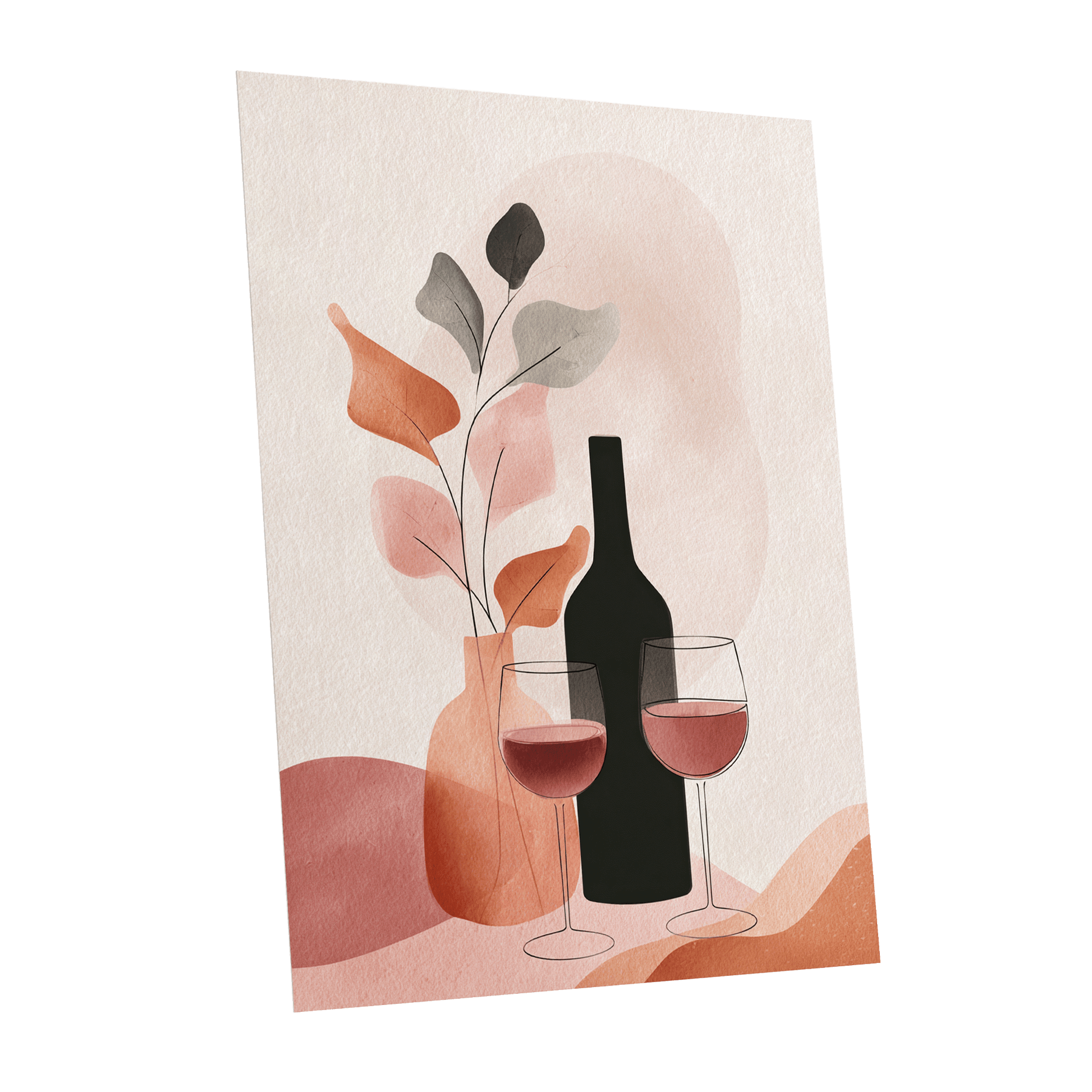 A Toast in Terracotta, beige, black, pink minimalist wall art shown as a unframed poster wall art print