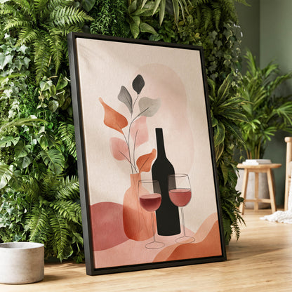 A Toast in Terracotta, beige, black, pink minimalist wall art displayed in a styled interior, gallery view 1