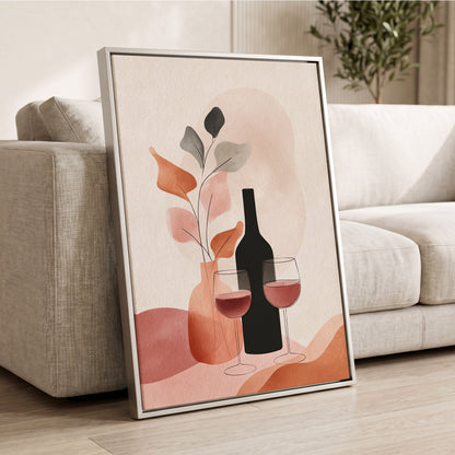A Toast in Terracotta, beige, black, pink minimalist wall art displayed in a styled interior, gallery view 2