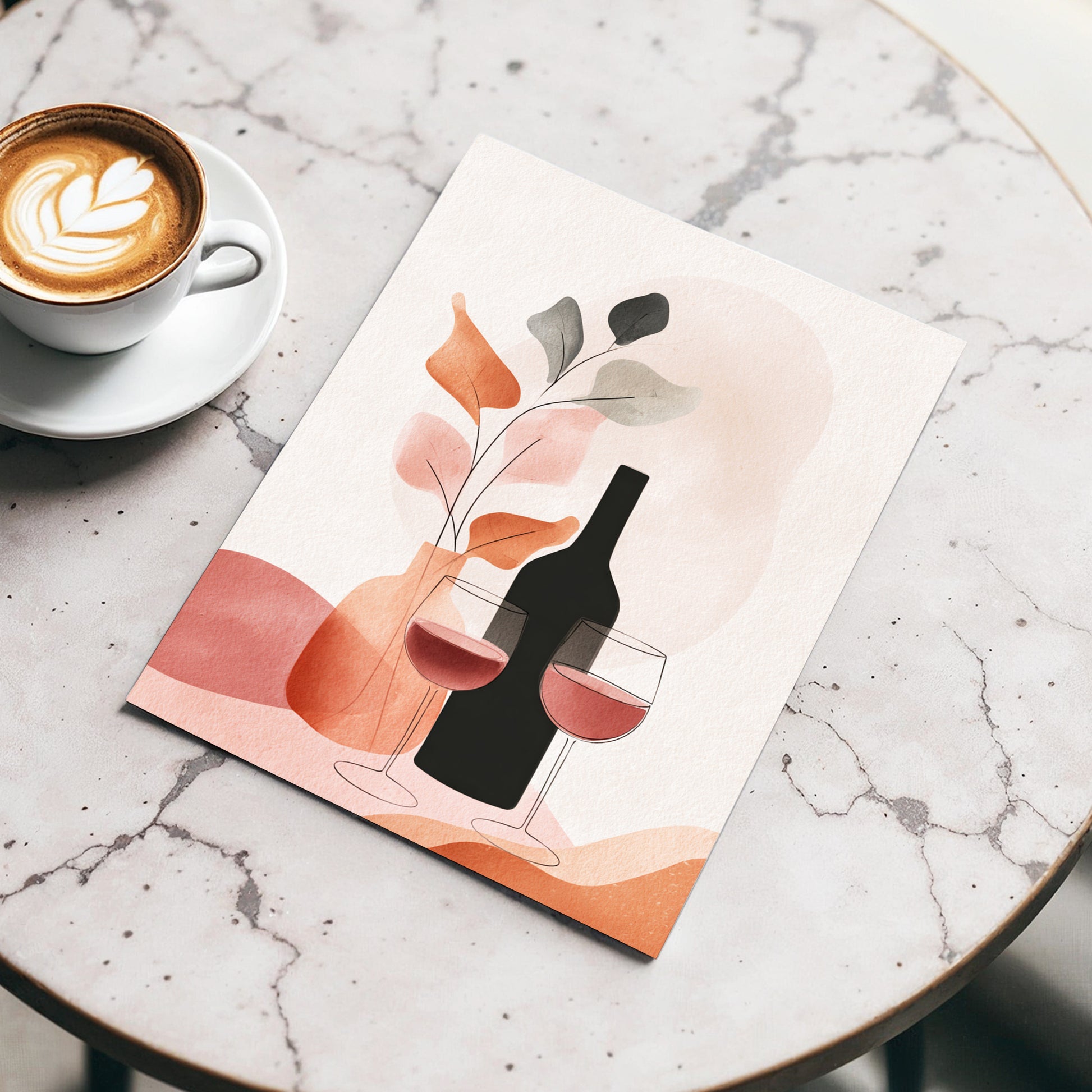 A Toast in Terracotta, beige, black, pink minimalist wall art displayed in a styled interior, gallery view 3