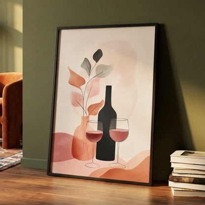 A Toast in Terracotta, beige, black, pink minimalist wall art displayed in a styled interior, gallery view 4