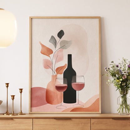 A Toast in Terracotta, beige, black, pink minimalist wall art displayed in a styled interior, gallery view 5
