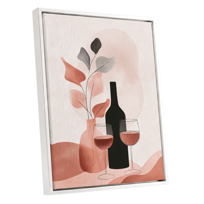 A Toast in Terracotta, beige, black, pink minimalist wall art shown as a white framed canvas wall art