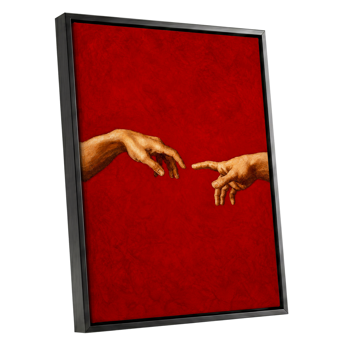 A Touch of Vermilion, red, gold, brown minimalist wall art shown as a black framed canvas wall art