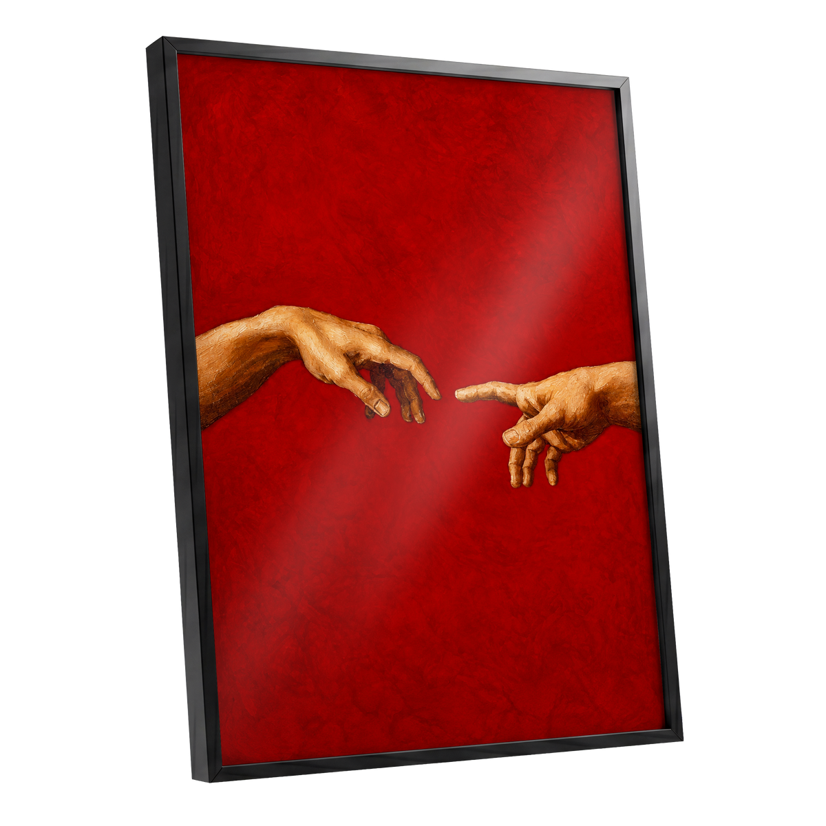 A Touch of Vermilion, red, gold, brown minimalist wall art shown as a black framed poster wall art print