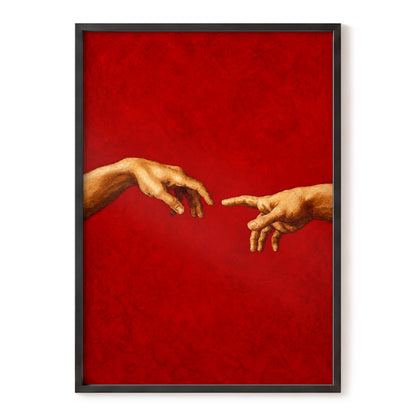 A Touch of Vermilion, red, gold, brown minimalist wall art, front artwork view
