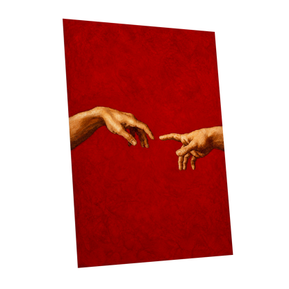 A Touch of Vermilion, red, gold, brown minimalist wall art shown as a unframed poster wall art print