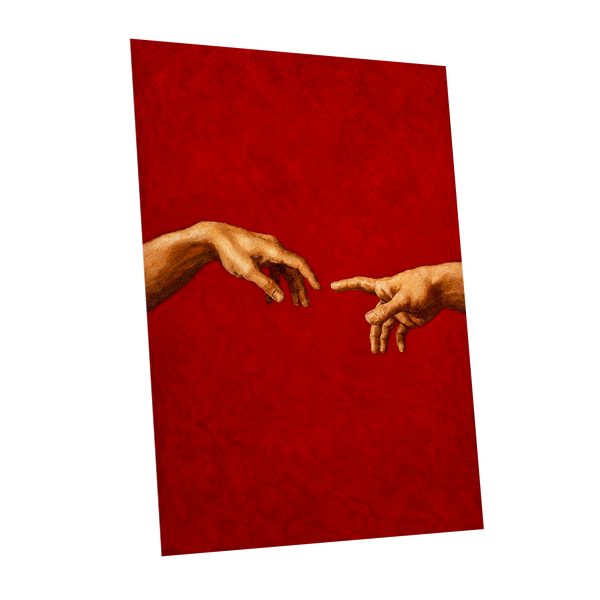 A Touch of Vermilion, red, gold, brown minimalist wall art shown as a unframed poster wall art print