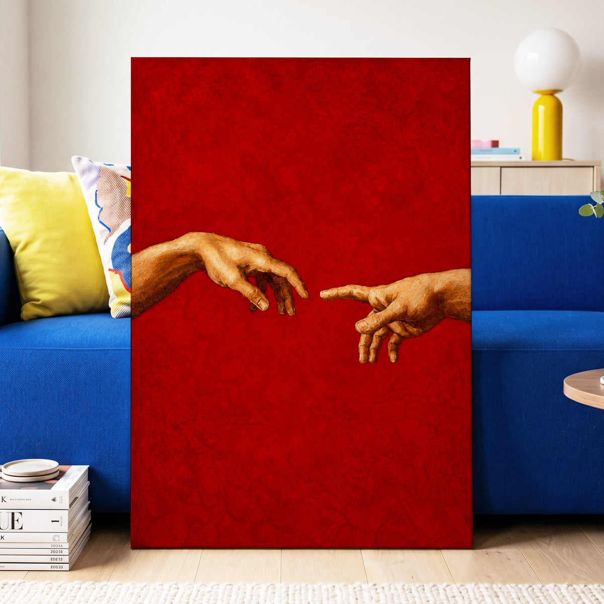 A Touch of Vermilion, red, gold, brown minimalist wall art displayed in a styled interior, gallery view 3