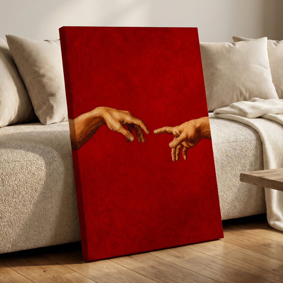 A Touch of Vermilion, red, gold, brown minimalist wall art displayed in a styled interior, gallery view 7