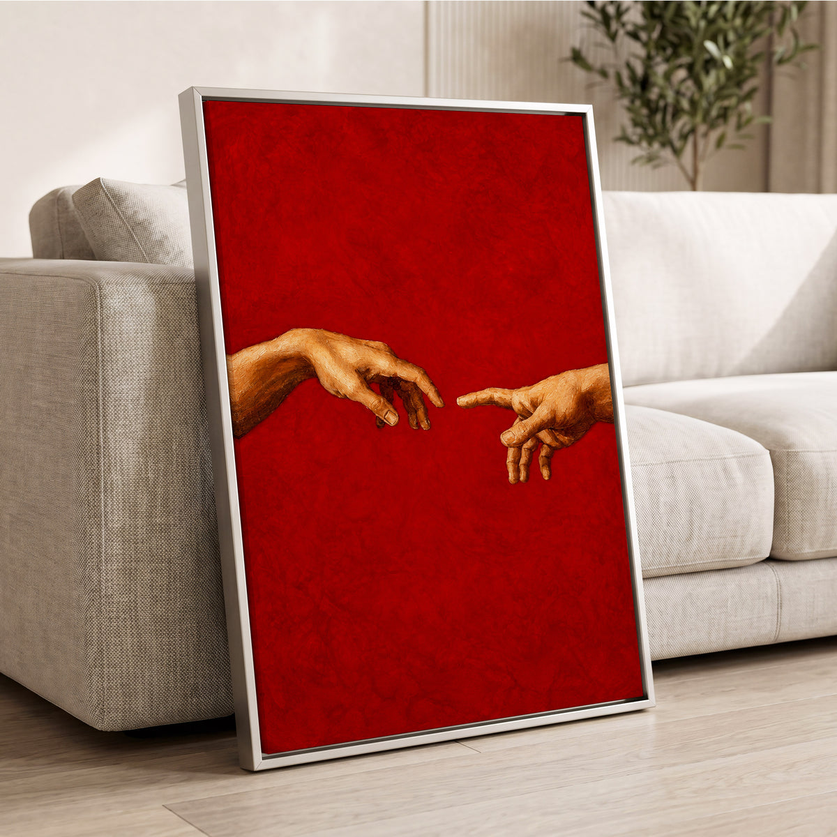 A Touch of Vermilion, red, gold, brown minimalist wall art displayed in a styled interior, gallery view 8