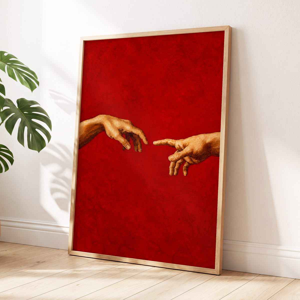 A Touch of Vermilion, red, gold, brown minimalist wall art displayed in a styled interior, gallery view 9