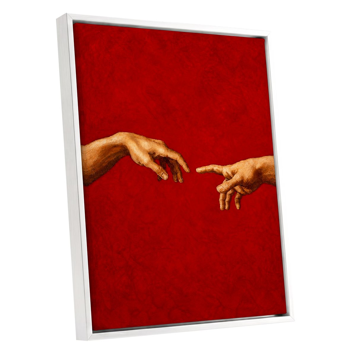 A Touch of Vermilion, red, gold, brown minimalist wall art shown as a white framed canvas wall art