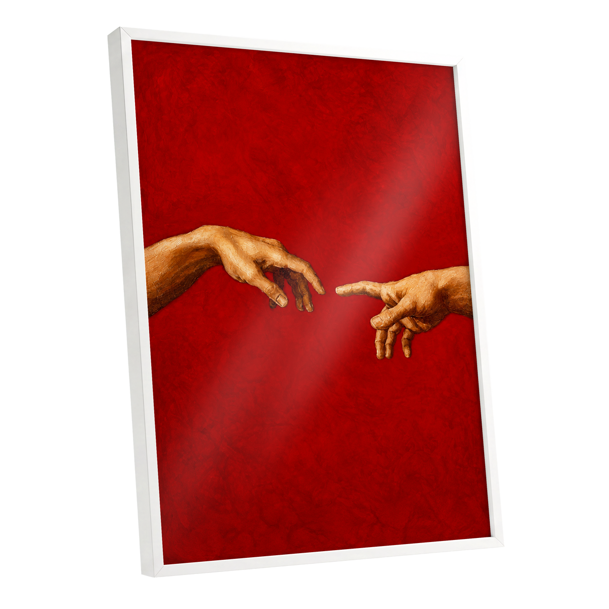 A Touch of Vermilion, red, gold, brown minimalist wall art shown as a white framed poster wall art print