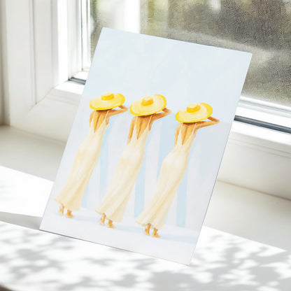 A Trio in Sunshine, blue, beige, yellow minimalist wall art displayed in a styled interior, gallery view 5