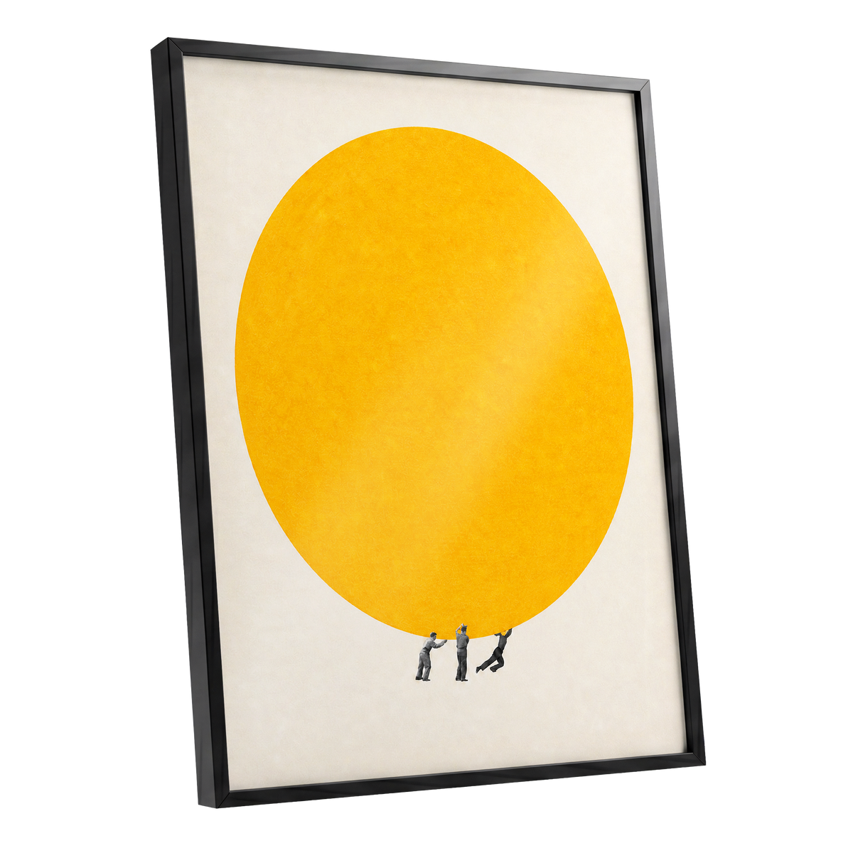 A Weight of Yellow, yellow, beige, gray minimalist wall art shown as a black framed poster wall art print