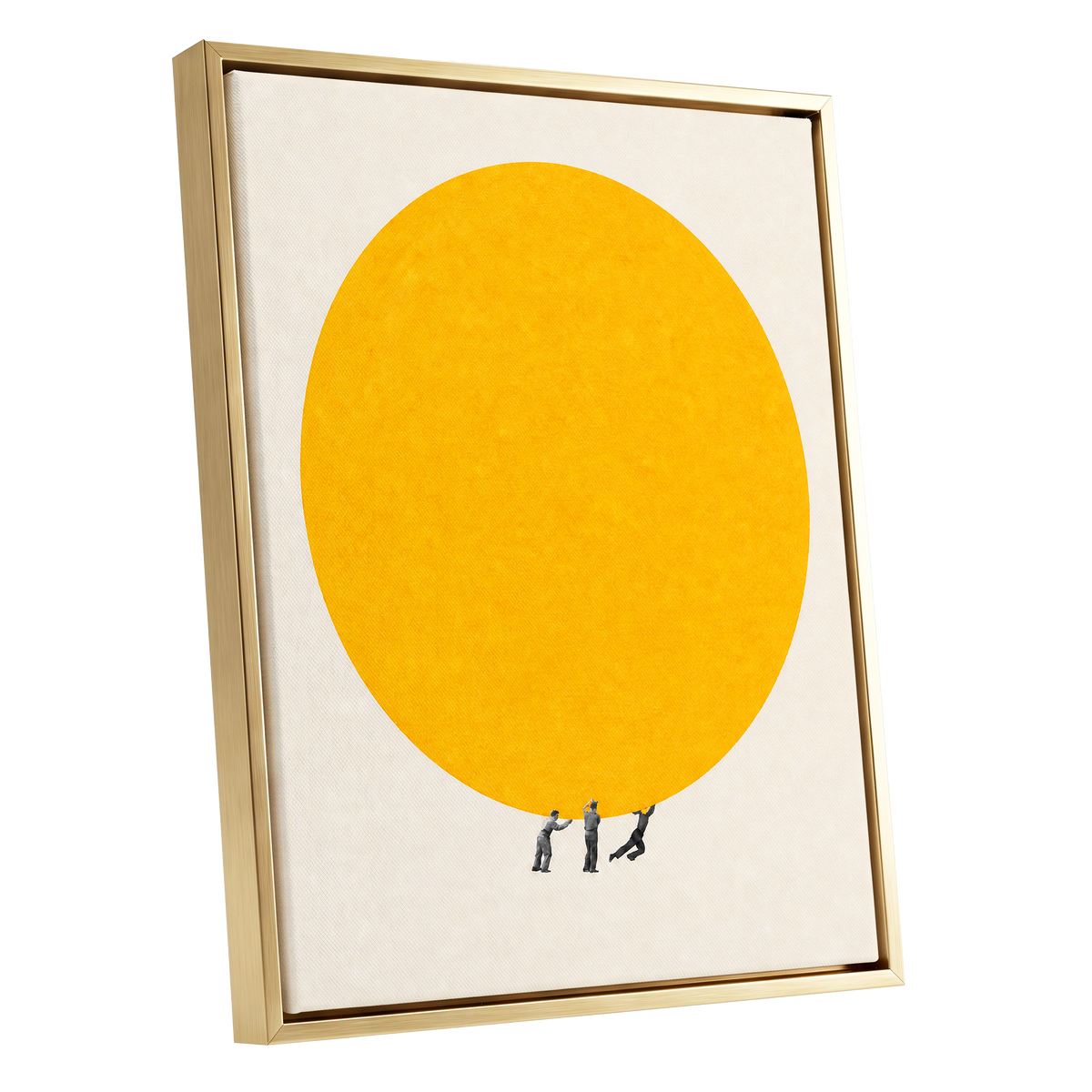 A Weight of Yellow, yellow, beige, gray minimalist wall art shown as a gold framed canvas wall art