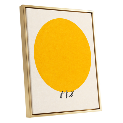 A Weight of Yellow, yellow, beige, gray minimalist wall art shown as a gold framed canvas wall art