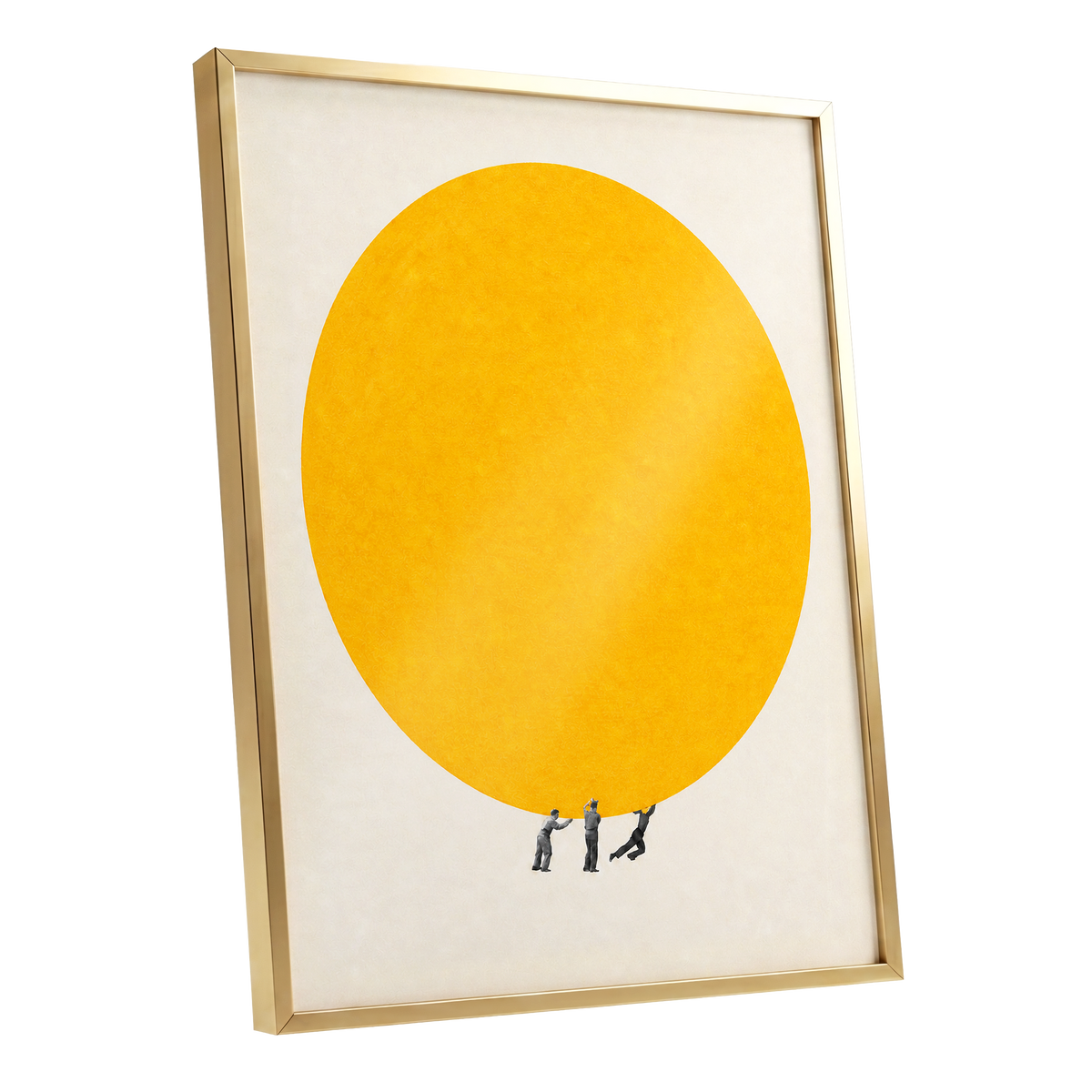 A Weight of Yellow, yellow, beige, gray minimalist wall art shown as a gold framed poster wall art print